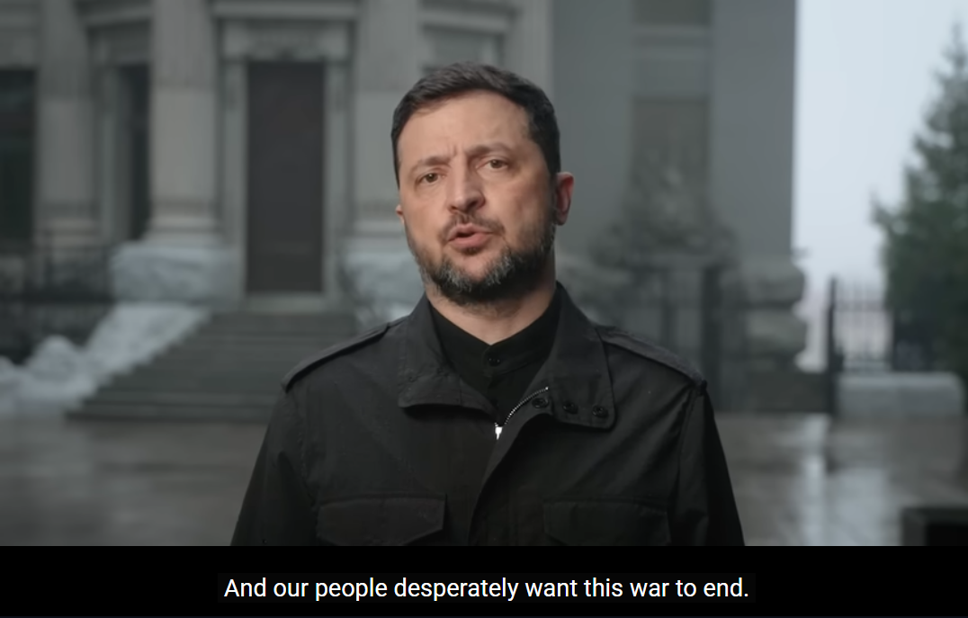Kuvakaapaus Ukrainan presidentin puheesta 21. marraskuuta 2025. Ukrainan presidentin virallinen verkkosivu www.president.gov.ua 